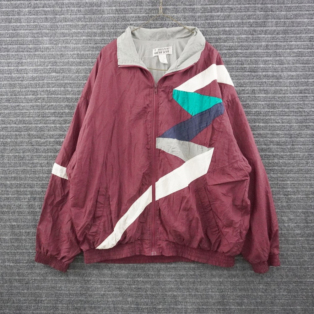 Vintage 90s Lavon Windbreaker Jacket Womens 1X Burgundy Colorblock Geometric